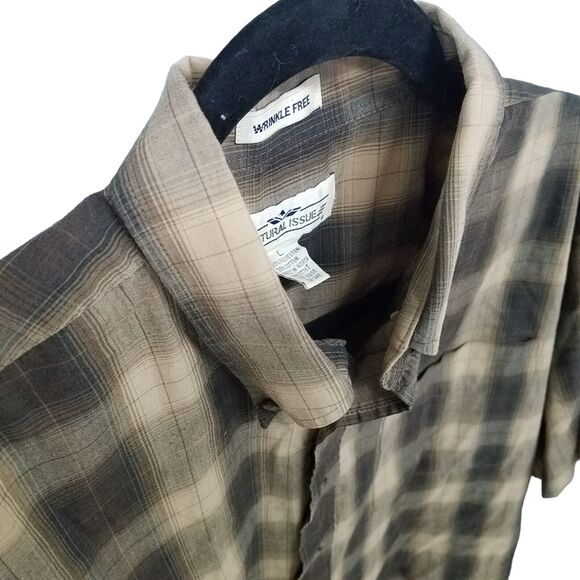 Natural Issue Mens Sz L Brown Plaid Short Sleeve Button Down Shirt - Picture 3 of 9